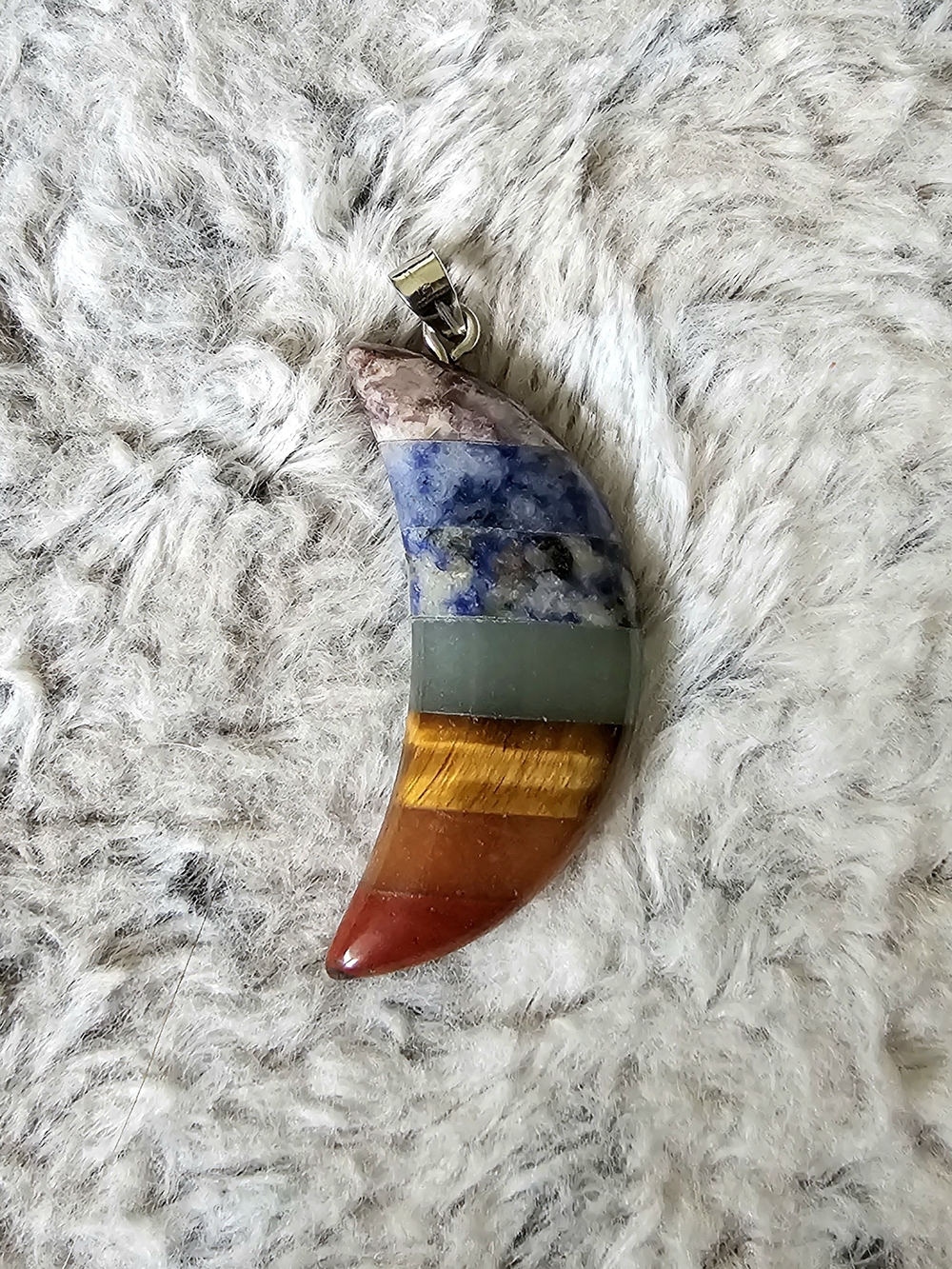 7 Chakra Moon Pendant Features Layers of Different Natural Gemstones